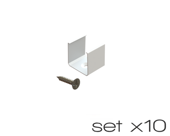 AL12-GLS3-LW-MB-SET10, komplet 10 uchwytów+wrętów białych do profili GLS3 white clips+screw set (10pcs)
