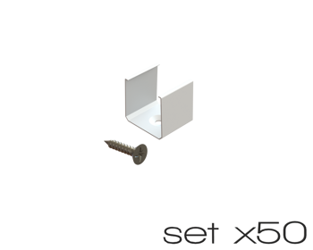 AL12-GLS3-LW-MB-SET50, komplet 50 uchwytów+wrętów białych do profili GLS3 white clips+screw set (50pcs)